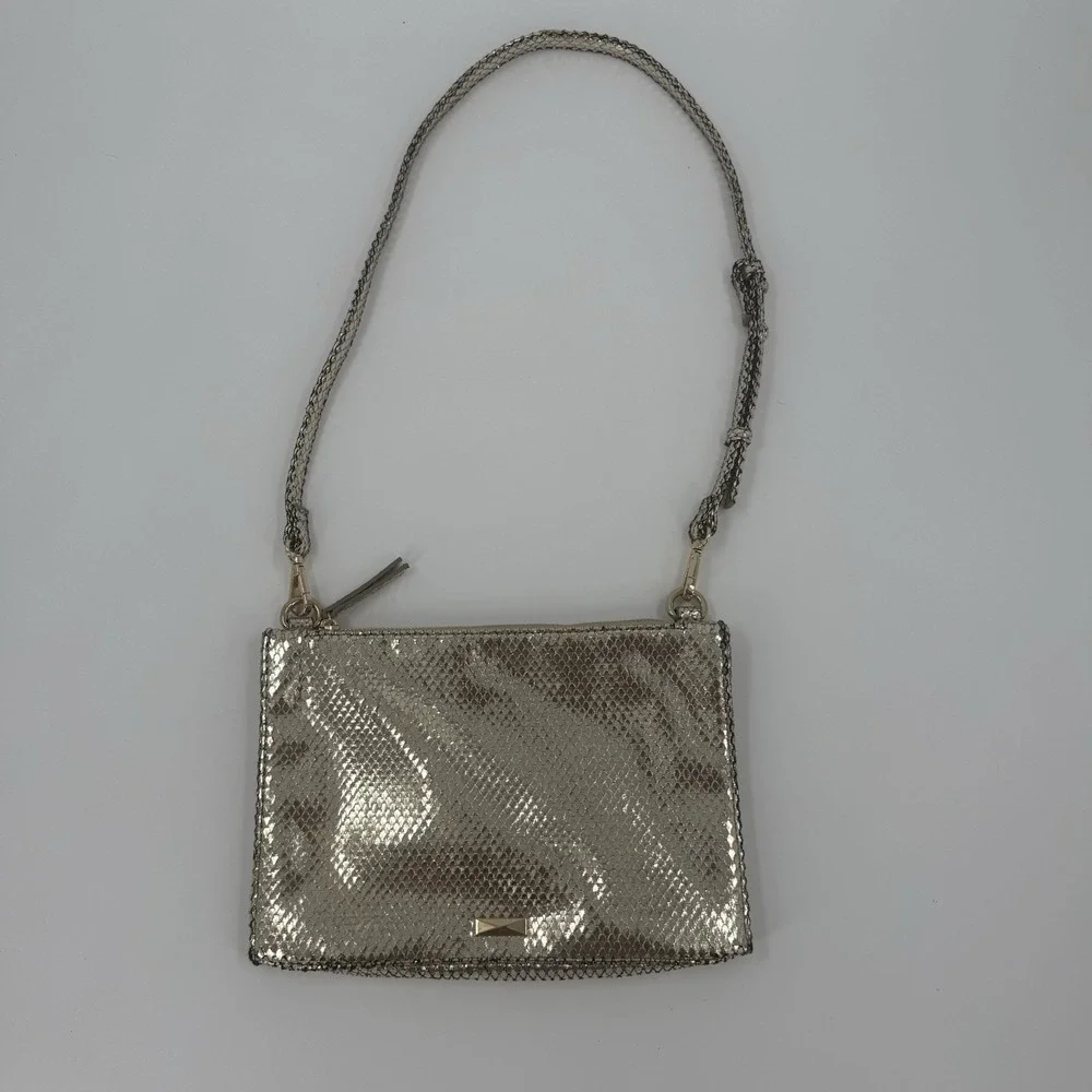 Metallic Gold Snake Print Shoulder Bag Small Zip Purse Evening Y2K